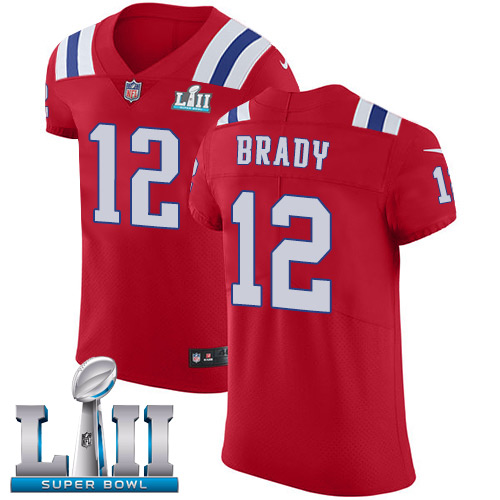 Nike Patriots #12 Tom Brady Red Alternate Super Bowl LII Men's Stitched NFL Vapor Untouchable Elite Jersey